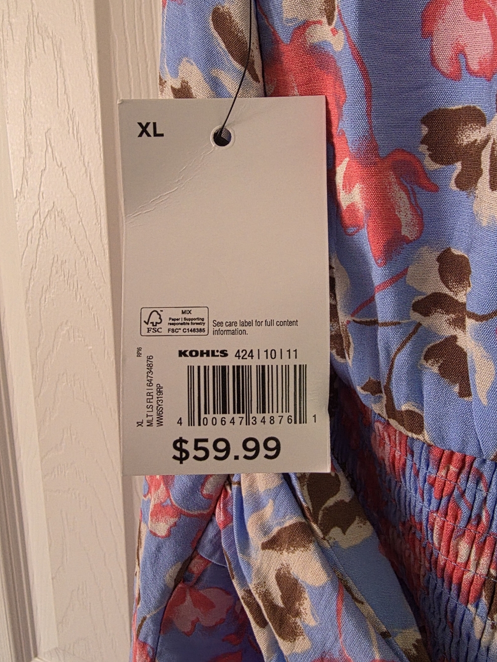 NWT Nine West Floral Smocked Waist Midi Dress XL Blue Pink - Picture 8 of 9